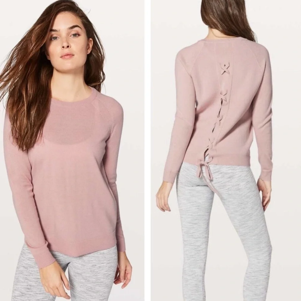 Lululemon Tied To You Sweater Misty Pink Merino Wool Balletcore Sz 8
